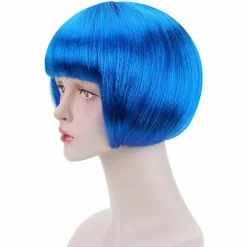 Blå Kort Bob Cosplay Flapper Paryk - Syntetisk Kostume Dame Naturligt Look Halloween Fest Jule Pandehår Parykker, CJY