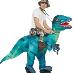 Blå Velociraptor Oppustelig Dragt, Voksenstørrelse-lingling}