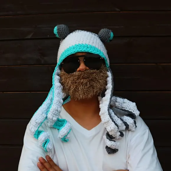Blæksprutte Voksen Tentakel Hue Håndvævet Strikket Blæksprutte Hue Jul Halloween Kostume Cosplay (Hvid)