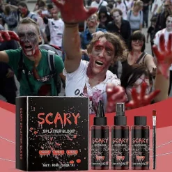 Blodstænk, falsk blodspray, falsk blodsæt vaskbart til cosplay, gyserudklædning, teaterblod, vampyrtilbehør - hudvenligt 2set