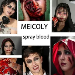 Blodstænk, falsk blodspray, falsk blodsæt vaskbart til cosplay, gyserudklædning, teaterblod, vampyrtilbehør - hudvenligt 2set