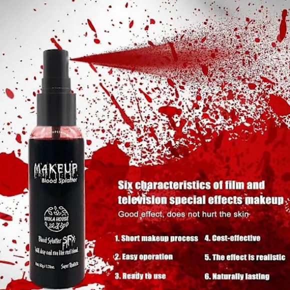 Blodstænk Rød Spray, Halloween Fake Blod Makeup, Fake Blod Spray, Vaskbar Blod Makeup til Vampyr Zombie Blod, 50g (Fake Blod Spray)