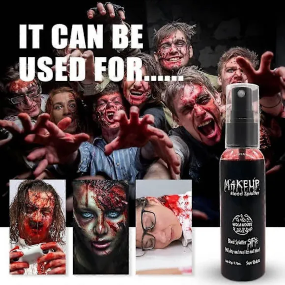 Blodstænk Rød Spray, Halloween Fake Blod Makeup, Fake Blod Spray, Vaskbar Blod Makeup til Vampyr Zombie Blod, 50g (Fake Blod Spray)