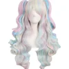 (Blå/Pink/Blonde) 28"/70cm Lange Krøllede Kvinder Flettet Parykker