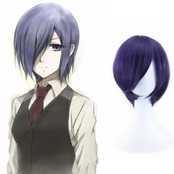Blåviolet ansigtsindpakket cosplay-animationsparyk (24-25CM), kort rollespilsparyk