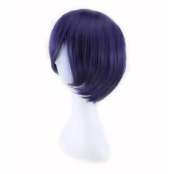 Blåviolett ansiktsinpackad cosplay-animationsperuk (24-25CM), kort rollspel peruk
