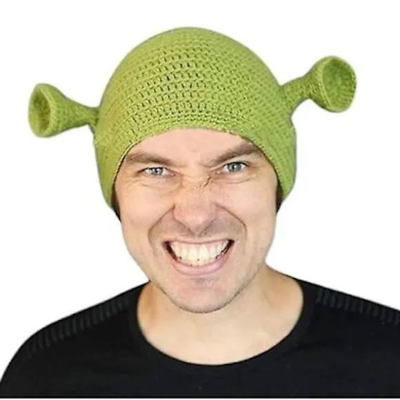 BraVärdeVarm Unisex Håndlavet Shrek Hue - Varm og Holdbar Håndlavet Hue - Uld Vinterhue til Mænd og Kvinder - Grøn