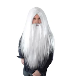Bristol Novelty Langt Troldmands Paryk og Skæg til Mænd One Size Hvid White One Size