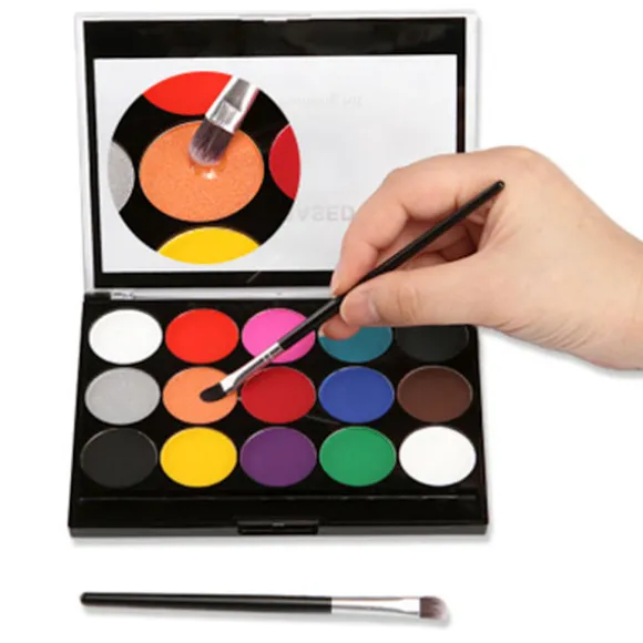Børne Make-Up Farver til Kroppen, 15 Farvers Make-Up Palette 2 penne + 4 skabeloner Børne Ansigtsmaling Sæt til Børnefester og Karnevalsansigt