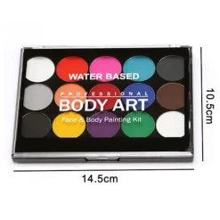 Børne Make-Up Farver til Kroppen, 15 Farvers Make-Up Palette 2 penne + 4 skabeloner Børne Ansigtsmaling Sæt til Børnefester og Karnevalsansigt