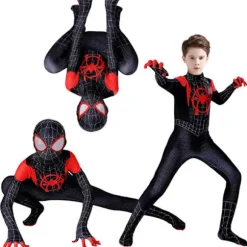 Børne Miles Morales kostume Spiderman Cosplay Jumpsuit sort black 140CM