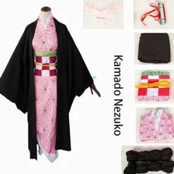 Børne- og voksen anime Demon Slayer: Kimetsu No Yaiba Zenitsu Giyu Tanjirou Kamado Nezuko Cosplay Kimono Uniform Cosplay Kostume Kamado Nezuko Kamado Nezuko Kids 150 | Fyndiq