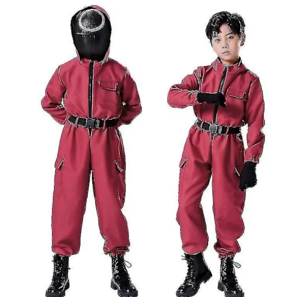 Børne Squid Game Kostume Cosplay Jumpsuit + Squid Game Maske Halloween Outfit Gaver Fest 150 150 150 triangle