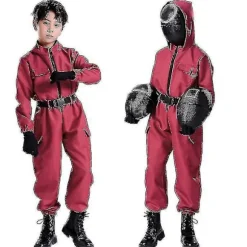 Børne Squid Game Kostume Cosplay Jumpsuit + Squid Game Maske Halloween Outfit Gaver Fest 150 150 150 triangle