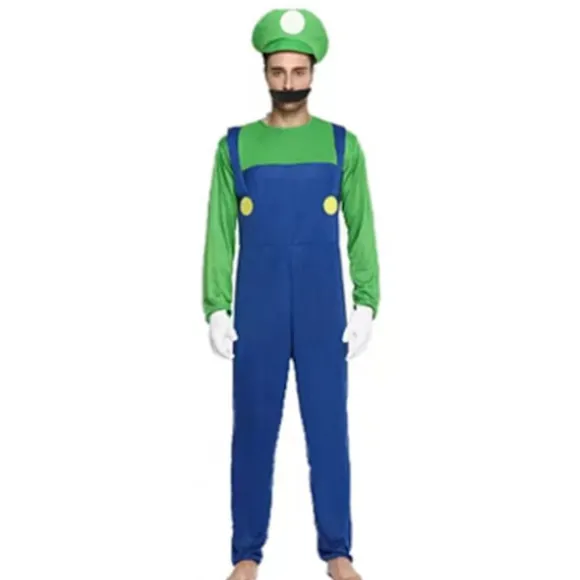 Børne Super Mario Luigi Bros Cosplay Kostume Adult male green XL:180-190CM