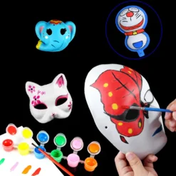 Børnemaske Hvid Håndmalet Papmaske Børns Malermaske Hvid Embryo Malermaske Mand male