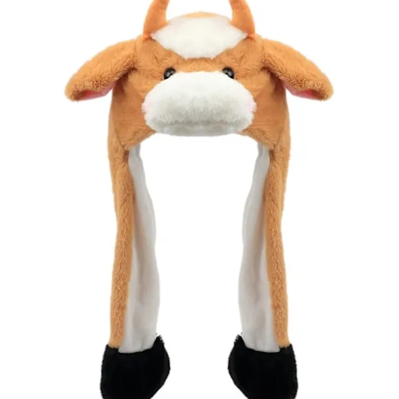 Brun Ko Hat med Ører der Bevæger Sig, Hopper Op, Slår, Plys Landbrugsdyr Ferie Cosplay Udklædning Sjov Festival Fødselsdagsgave, 56 cm