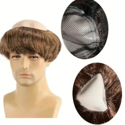 [Brun munkeparyk] Brun lige kort herre munkeparyk med barberet hoved | med hætte, perfekt til Halloween-kostume, temafester og rollespil (Cosplay) Dark Brown-1 8inch | Fyndiq