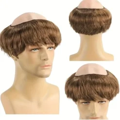 [Brun munkeparyk] Brun lige kort herre munkeparyk med barberet hoved | med hætte, perfekt til Halloween-kostume, temafester og rollespil (Cosplay) Brown 8inch | Fyndiq