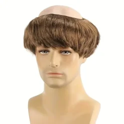 [Brun munkeparyk] Brun lige kort herre munkeparyk med barberet hoved | med hætte, perfekt til Halloween-kostume, temafester og rollespil (Cosplay) Brown 8inch | Fyndiq