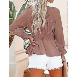 Bxhd Dame Langærmet Boho Skjorte Dyb V-hals Front Slips Knude Peplum Bluser Toppe Jp