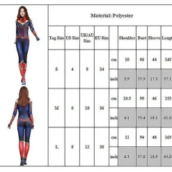Captain Marvel Cosplay Kostume Jumpsuit Captain Marvel Bodysuit Halloween Party Karneval Fancy Dress Up Til Kvinder S