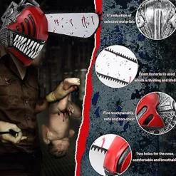 Chainsaw Man Cosplay Latex Maske - Rædsel Blodig Pochita Denji Hjelm, Skræmmende Halloween Kostume Rekvisit_yux