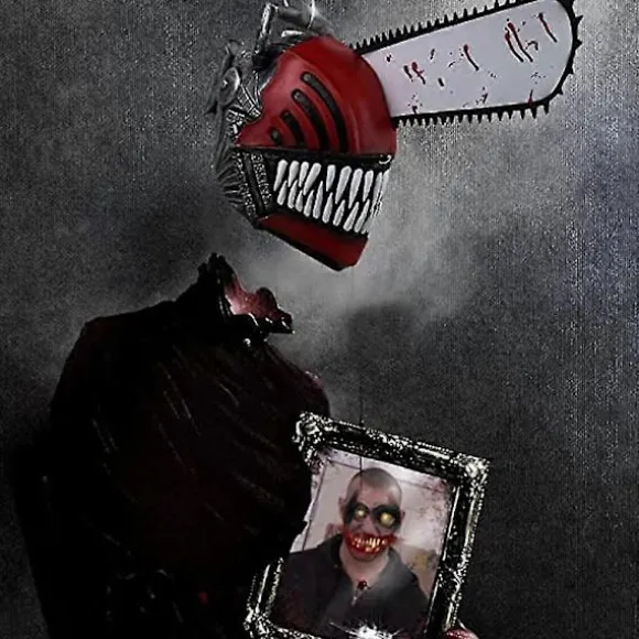 Chainsaw Man Cosplay Latex Maske - Rædsel Blodig Pochita Denji Hjelm, Skræmmende Halloween Kostume Rekvisit_yux
