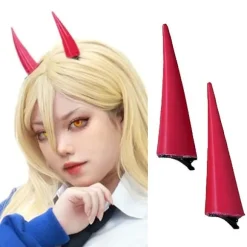 Chainsaw Man Hårklemme Rød Ond Demon Horn Power Cosplay Hårnål Hovedbeklædning Halloween Fest Kostume Rekvisitter Tilbehør
