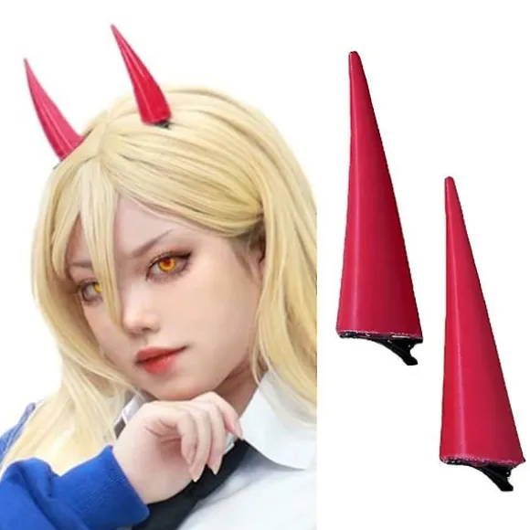 Chainsaw Man Hårklemme Rød Ond Demon Horn Power Cosplay Hårnål Hovedbeklædning Halloween Fest Kostume Rekvisitter Tilbehør