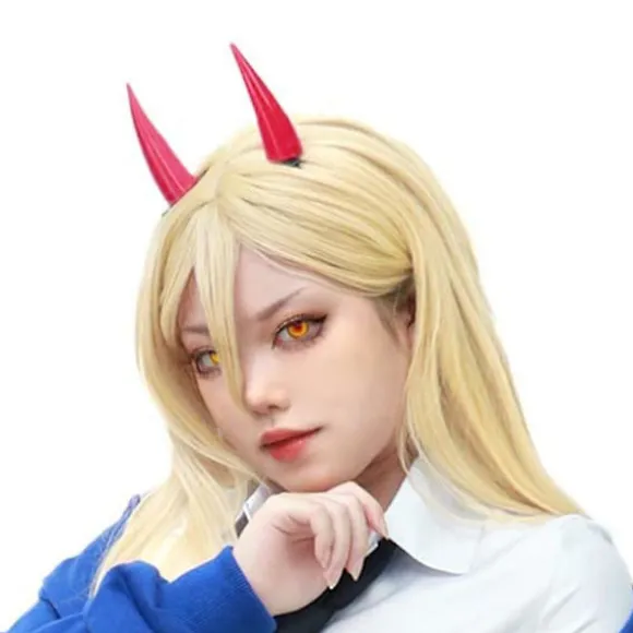 Chainsaw Man Hårklemme Rød Ond Demon Horn Power Cosplay Hårnål Hovedbeklædning Halloween Fest Kostume Rekvisitter Tilbehør