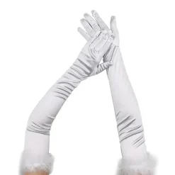 55cm Lange Flapper Aften Opera Satin Handsker Til Kvinder Albuelængde 1920'erne White