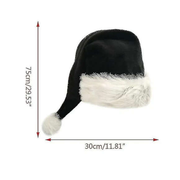75cm Sort Pludset Lang Julehat Julekostume Pompom Julemandshue