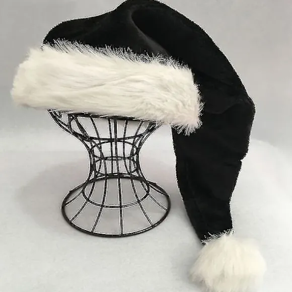 75cm Sort Pludset Lang Julehat Julekostume Pompom Julemandshue
