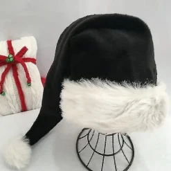 75cm Sort Pludset Lang Julehat Julekostume Pompom Julemandshue