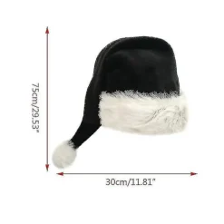 75cm Sort Pludset Lang Julehat Julekostume Pompom Julemandshue