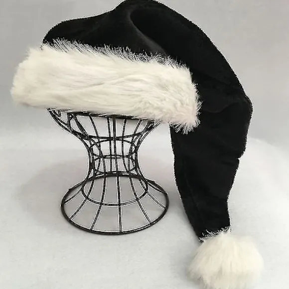 75cm Sort Pludset Lang Julehat Julekostume Pompom Julemandshue
