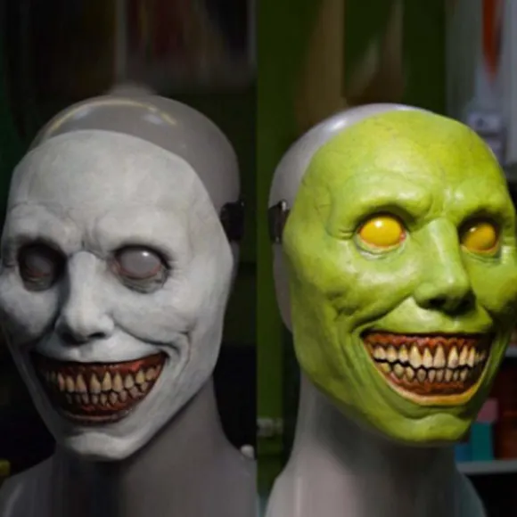 COS Halloween Horror Maske Smilende Exorcisme Latex Maske til Grønne Øjne