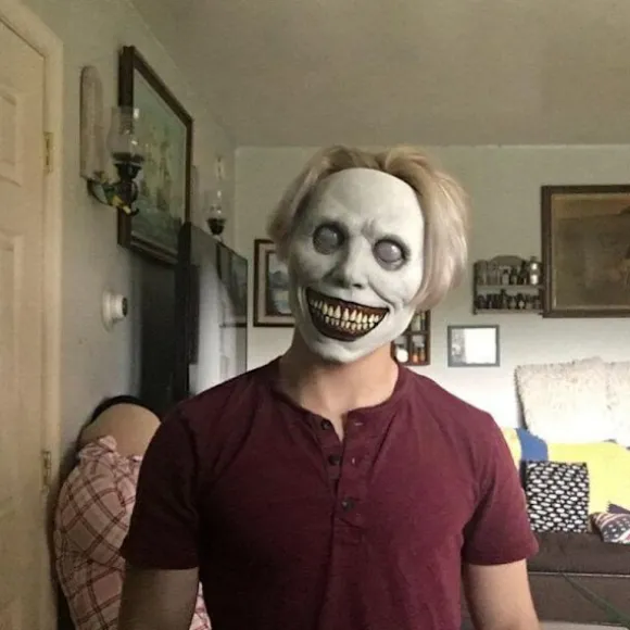 COS Halloween Horror Maske Smilende Exorcisme Latex Maske til Grønne Øjne