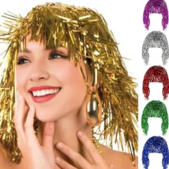 Cosplay Disco Paryk Folie Glitter Skinnende Paryk Voksne Metalliske Cosplay Tilbehør Sjov Atmosfære Festlig Dekoration OceanRed OceanRed
