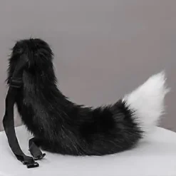 Cosplay Furry Dyreører Hårbøjle Hale Sæt Fancy Kjole Kostume Lang Pels Hovedbeklædning til Halloween Fest Dekoration Lilla og hvid Purple and white