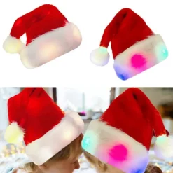 Cosplay julemandshat med lys til voksne Unisex plys komfortable hatte Klassisk rød hat nytårsfest CJY Adult Lanterns