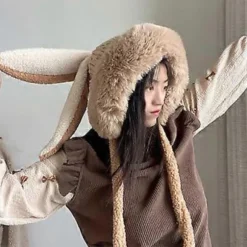 Cosplay Lange Ører Vinterhue Kanin Huer Nytår Vinterfest Halloween Påske Varm Fluffy Kaninører lys kaffe