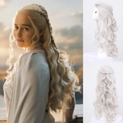 Cosplay paryk cosplay til kvinder, daenerys paryk lang blond krøllet Kha