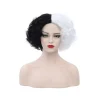 Cosplay Paryk Fluffy Sort Hvid Højtemperatur Fiber Varmebestandig Komfortabel Kort Krøllet Bølge Hekse Paryk til Halloween - Sort Hvid