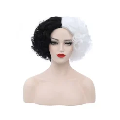 Cosplay Paryk Fluffy Sort Hvid Højtemperatur Fiber Varmebestandig Komfortabel Kort Krøllet Bølge Hekse Paryk til Halloween - Sort Hvid