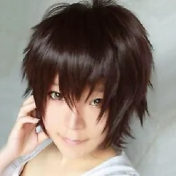 Cosplay Paryk, Kort Lige Drengefrisure, Tegneserie Anime Fest, til Mænd og Kvinder (Mørkebrun)