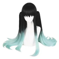 Cosplay Paryk til DS, Langt Glat Sort Grøn Paryk Gradient Dobbelt Hestehale Anime Hår Fletninger Parykker med Hætte til Halloween Kostume Black Green | Fyndiq