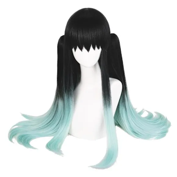 Cosplay Paryk til DS, Langt Glat Sort Grøn Paryk Gradient Dobbelt Hestehale Anime Hår Fletninger Parykker med Hætte til Halloween Kostume Black Green | Fyndiq