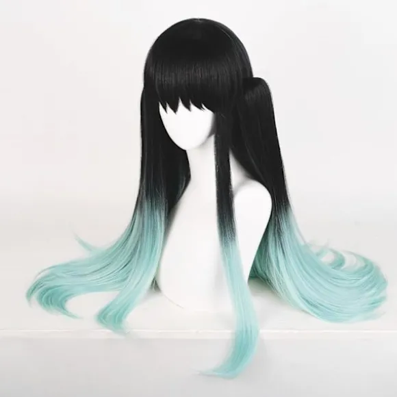 Cosplay Paryk til DS, Langt Glat Sort Grøn Paryk Gradient Dobbelt Hestehale Anime Hår Fletninger Parykker med Hætte til Halloween Kostume Black Green | Fyndiq